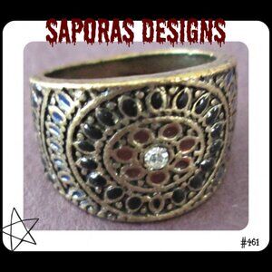 Size 6.5 Medieval Design Ring With Clear Crystal Antique Style